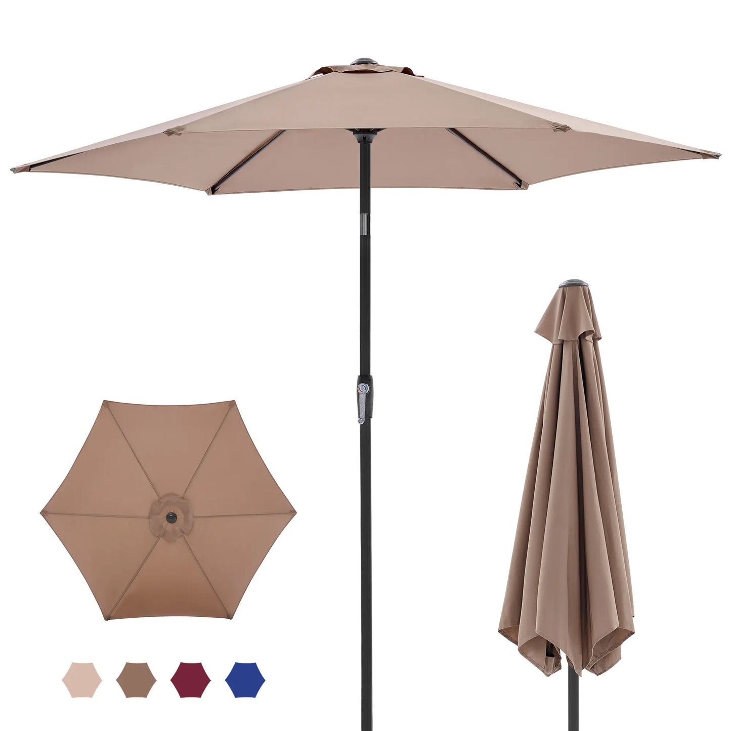7.5ft Patio Umbrella with Tilt and Crank Button & 8 Sturdy Ribs Waterproof, Patio Table Umbrella Perfect for Poolside, Terrace, Beach and Outdoor Restaurant